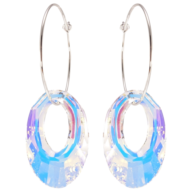 Сережки Xuping колір Родій з кристалами Swarovski кільця (конго) Кристальні колечки Shimmer ø 3см фото №17