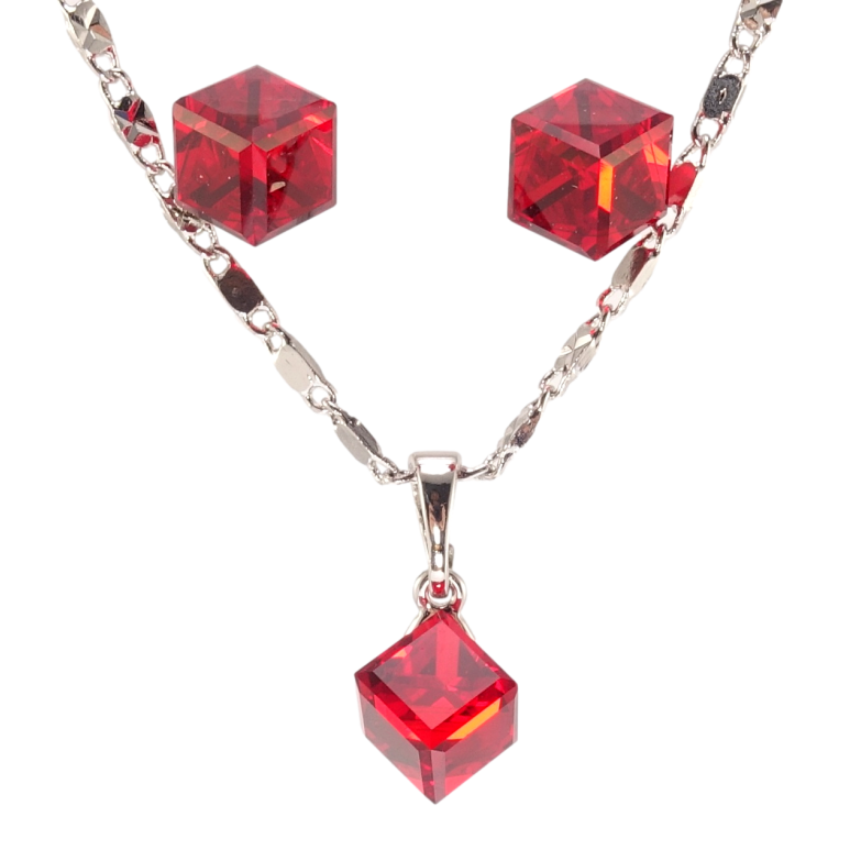 Набір Xuping колір Родій з кр-ми Swarovski Сережки Кулон на ланцюжку Кристали Light Siam 6х6мм довжина 39-44см х 2мм фото №1 Набір Xuping колір Родій з кр-ми Swarovski Сережки Кулон на ланцюжку Кристали Light Siam 6х6мм довжина 39-44см х 2мм фото №1