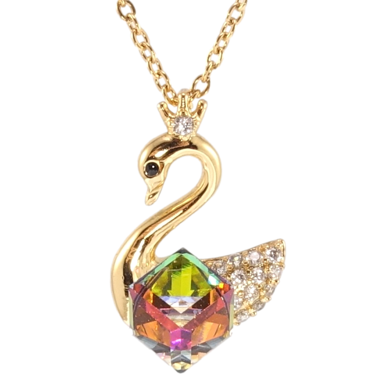 Кулон Xuping колір 18K з кр-ми Swarovski на ланцюжку Лебідь з кубиком Vitrail Medium довжина 41-46см х 1мм фото №1