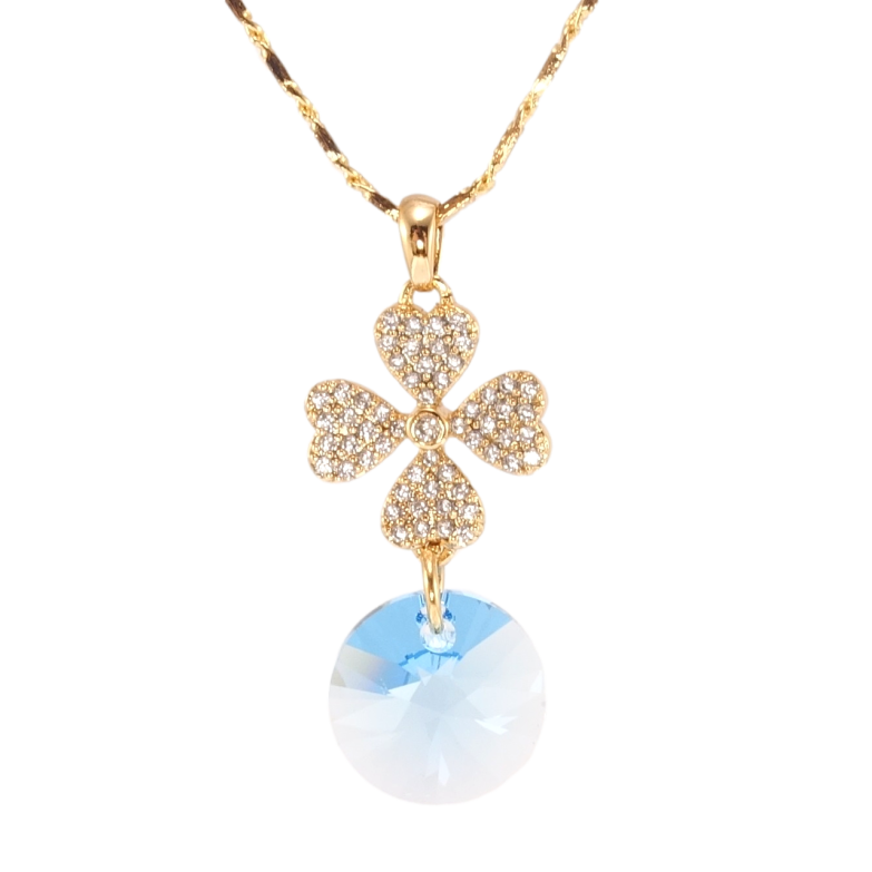 Кулон Xuping цвет 18K с кр-ми Swarovski на цепочке Цветок с кристаллом Aquamarine длина 39-44см х 2мм фото №1 Кулон Xuping цвет 18K с кр-ми Swarovski на цепочке Цветок с кристаллом Aquamarine длина 39-44см х 2мм фото №1