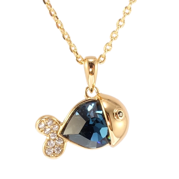 Кулон Xuping колір 18K з кр-ми Swarovski на ланцюжку Рибка з кристалом Montana довжина 39-44см х 1мм фото №2