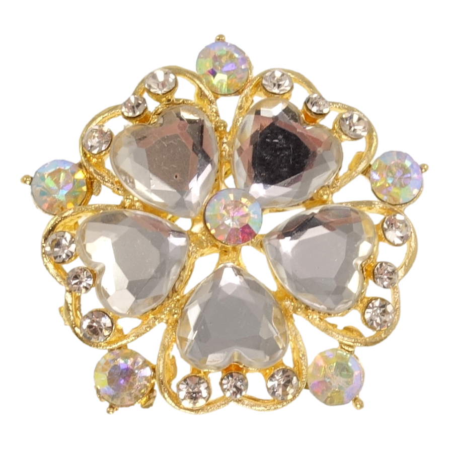 Брошь Цветок со стразами и сердечками фото №1