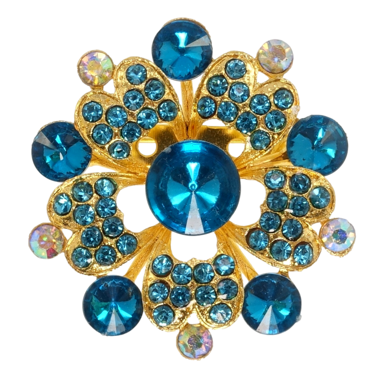 Брошка Квітка з бірюзовими стразами фото №1
