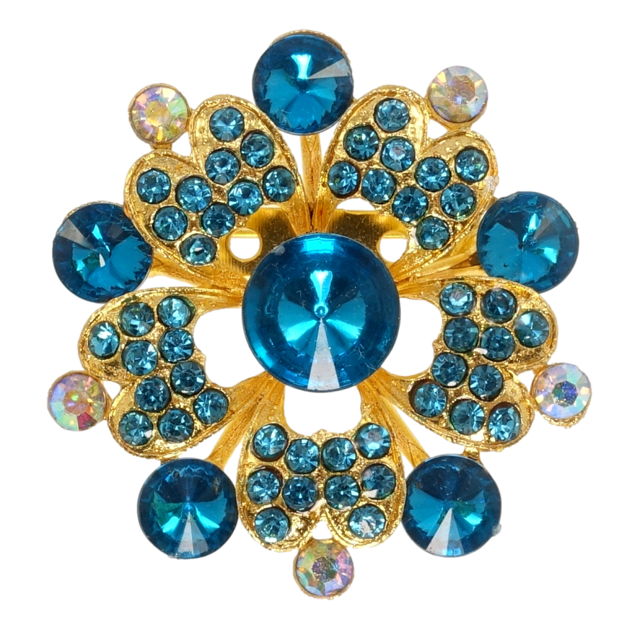 Брошка Квітка з бірюзовими стразами фото №1 Брошка Квітка з бірюзовими стразами фото №1