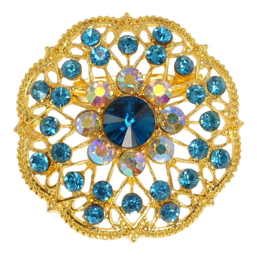 Брошка Квітка з бірюзовими стразами фото №1