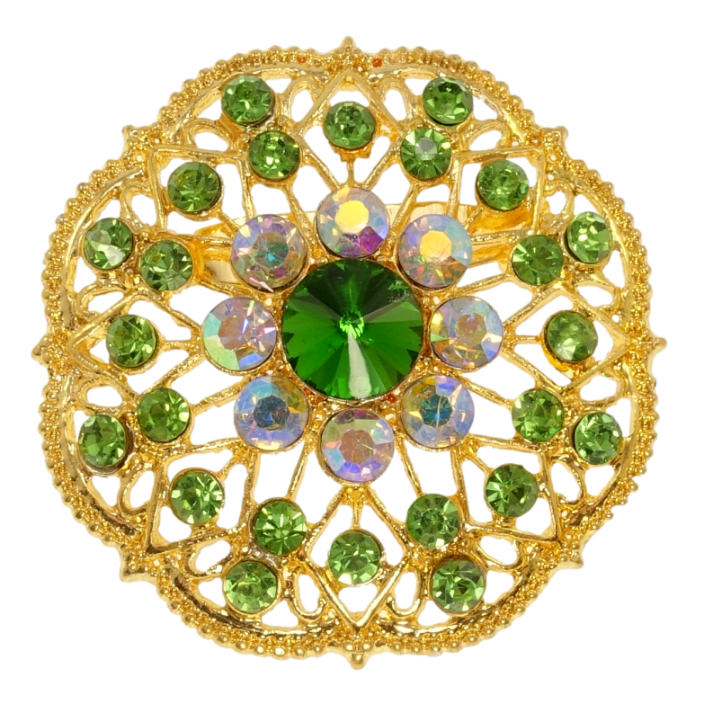 Брошь Цветок с зелеными стразами фото №1