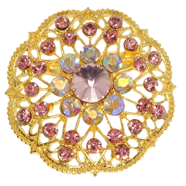 Брошка Квітка з рожевими стразами фото №1