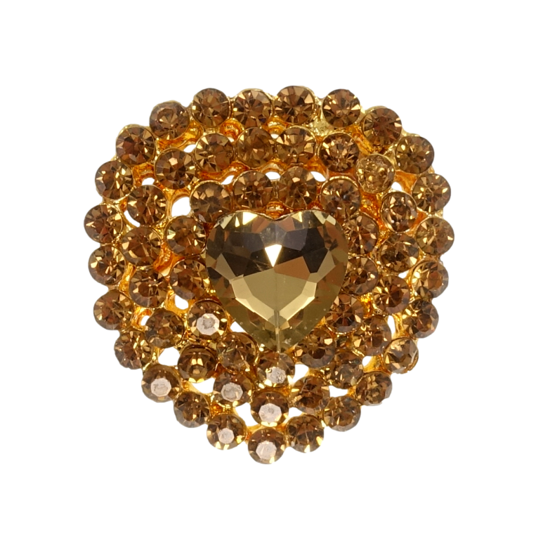 Брошка Серце з коричневими стразами фото №1