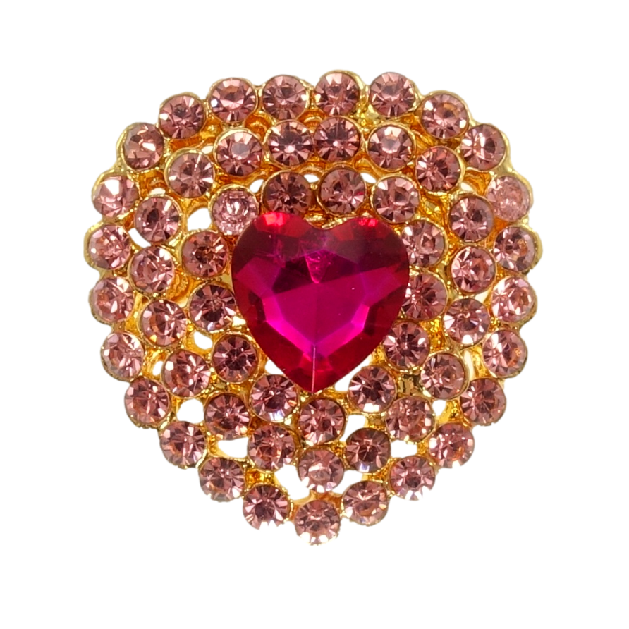 Брошка Серце з рожевими стразами фото №1