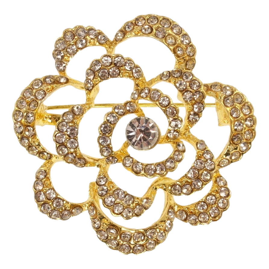 Брошка Квітка з білими стразами фото №1