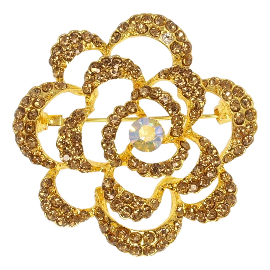 Брошка Квітка з коричневими стразами фото №1