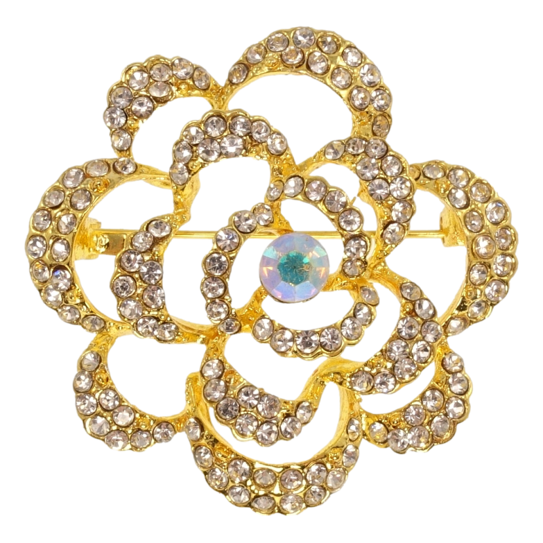 Брошка Квітка з білими стразами фото №1 Брошка Квітка з білими стразами фото №1