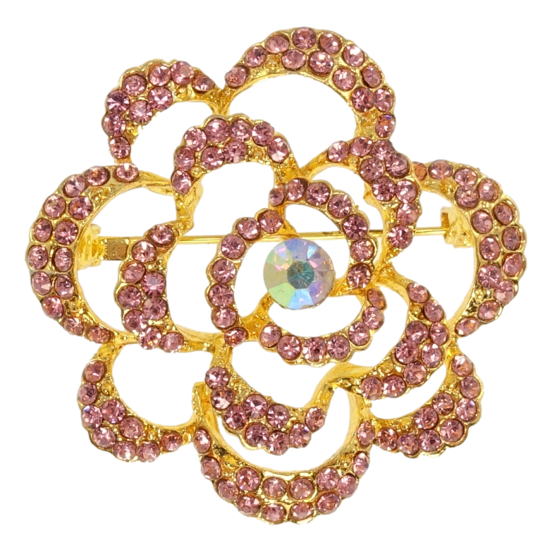 Брошь Цветок с розовыми стразами фото №1