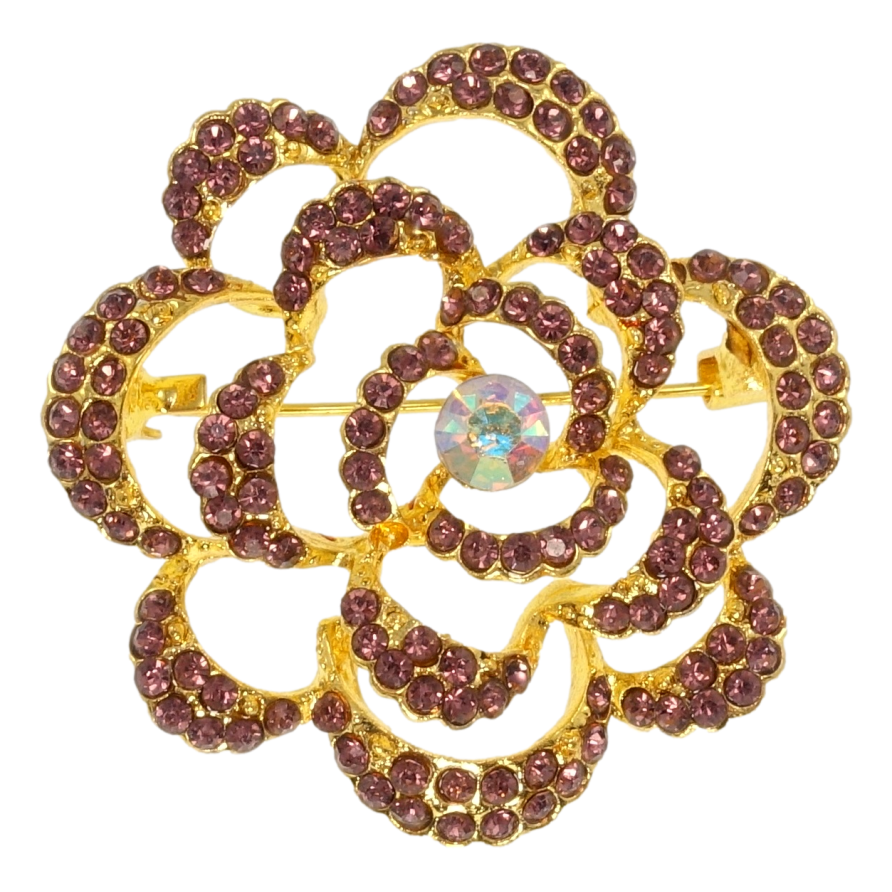 Брошь Цветок с бордовыми стразами фото №1 Брошь Цветок с бордовыми стразами фото №1