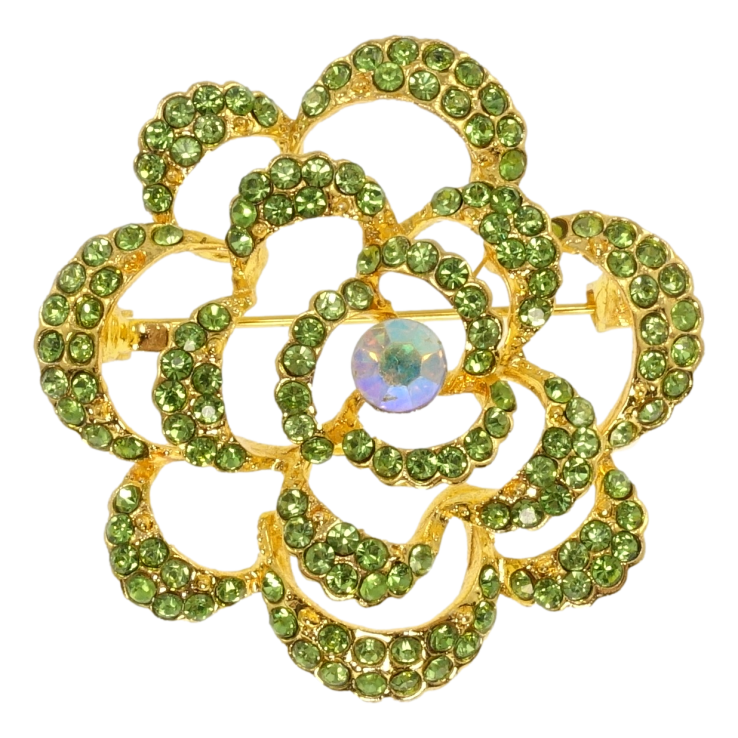 Брошка Квітка із зеленими стразами фото №11