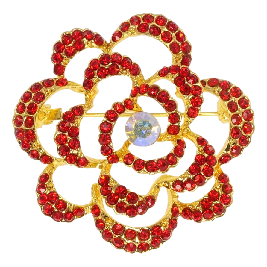 Брошка Квітка з червоними стразами фото №1