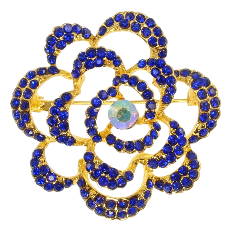Брошь Цветок с синими стразами фото №1