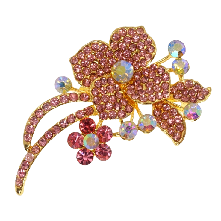 Брошка Квіткова композиція з рожевими стразами фото №11