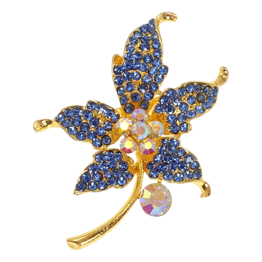 Брошка Кленовий листочок з синіми стразами фото №1 Брошка Кленовий листочок з синіми стразами фото №1