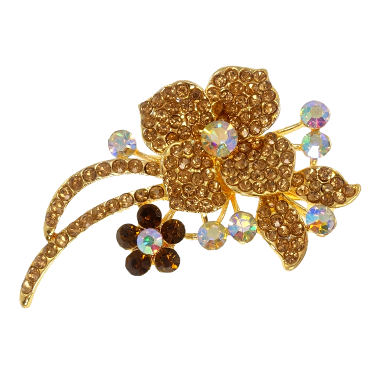 Брошка Квіткова композиція з коричневими стразами фото №14