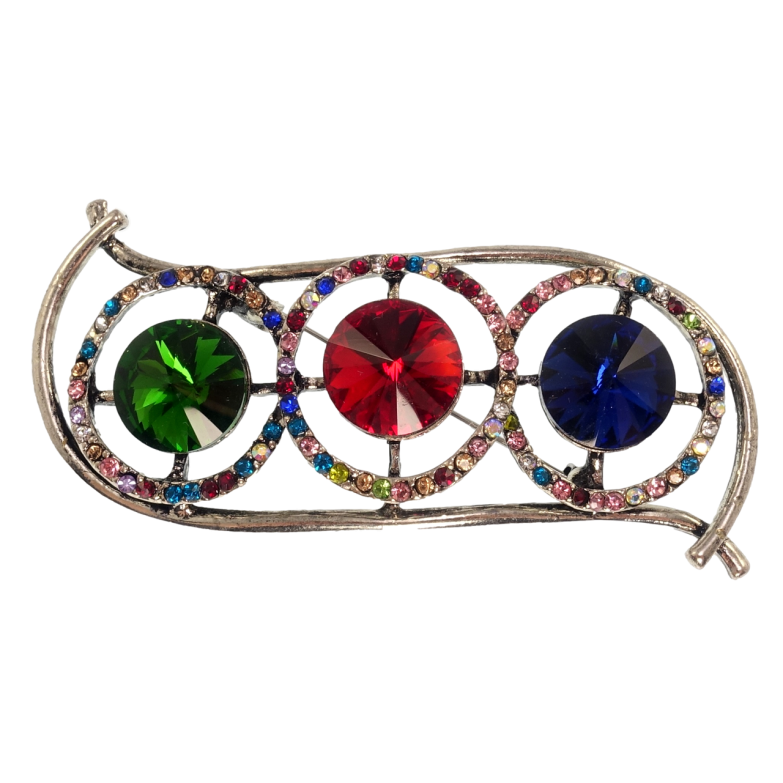 Брошь Орнамент с разноцветными кристаллами фото №2 Брошь Орнамент с разноцветными кристаллами фото №2