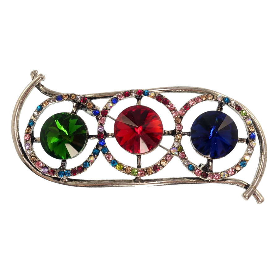 Брошь Орнамент с разноцветными кристаллами фото №1 Брошь Орнамент с разноцветными кристаллами фото №1