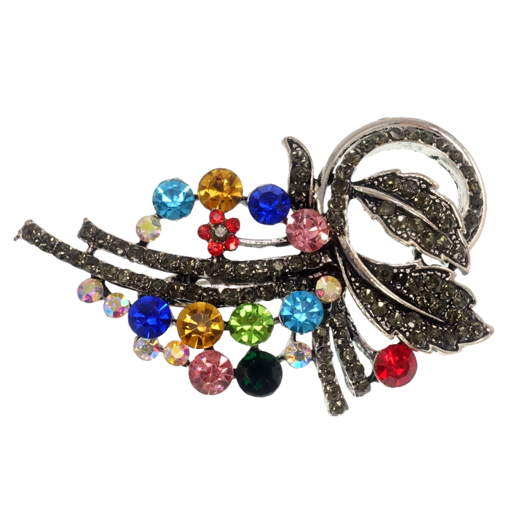 Брошь Веточка с разноцветными стразами фото №2 Брошь Веточка с разноцветными стразами фото №2