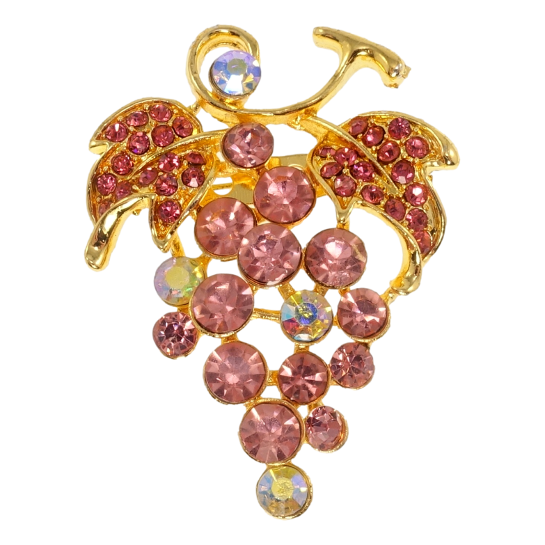 Брошь Виноградная гроздь с розовыми стразами фото №1