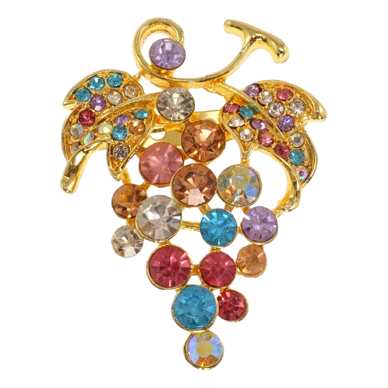 Брошь Виноградная гроздь с разноцветными стразами фото №1