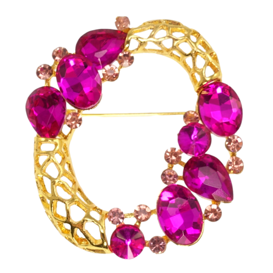 Брошка Віночок з рожевими кристалами фото №1 Брошка Віночок з рожевими кристалами фото №1