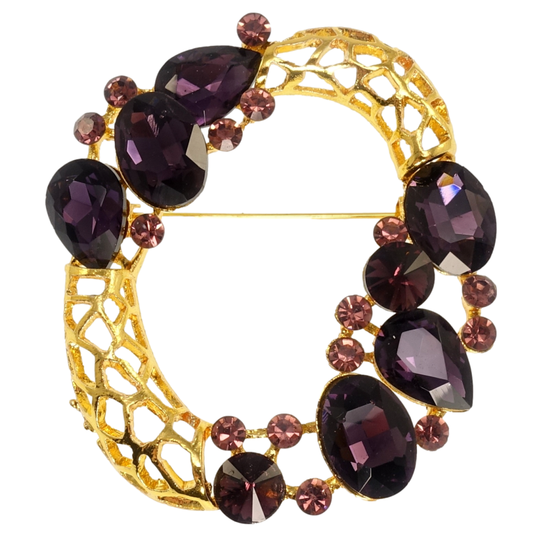 Брошь Веночек с бордовыми кристаллами фото №1