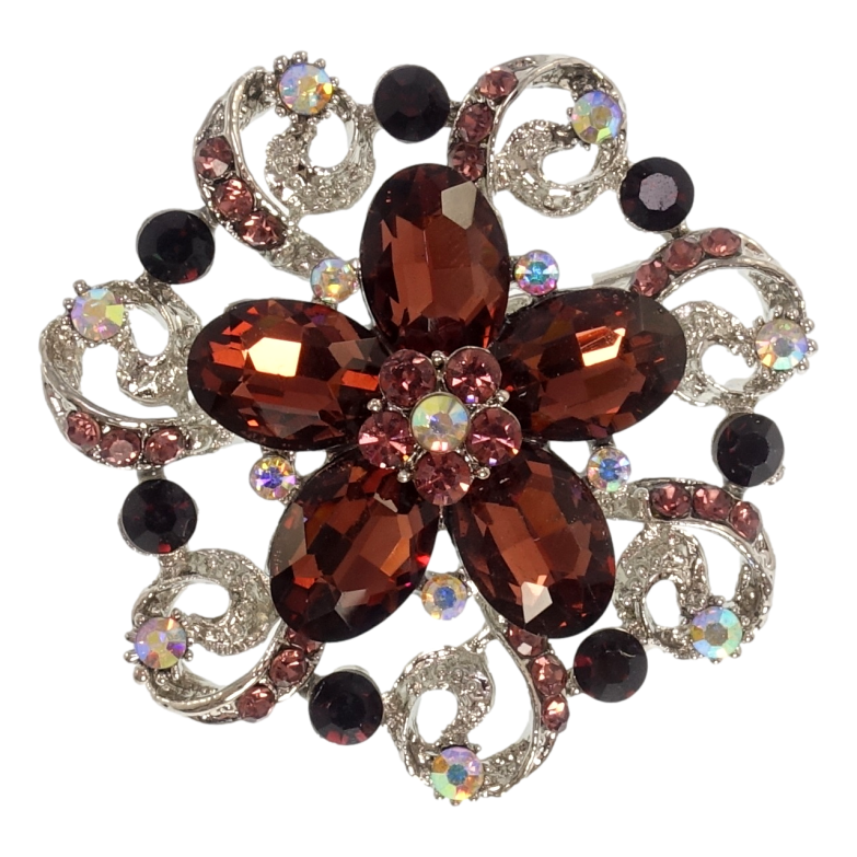 Брошка Квітка з коричневими стразами фото №1