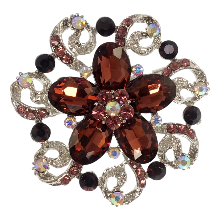 Брошка Квітка з коричневими стразами фото №1