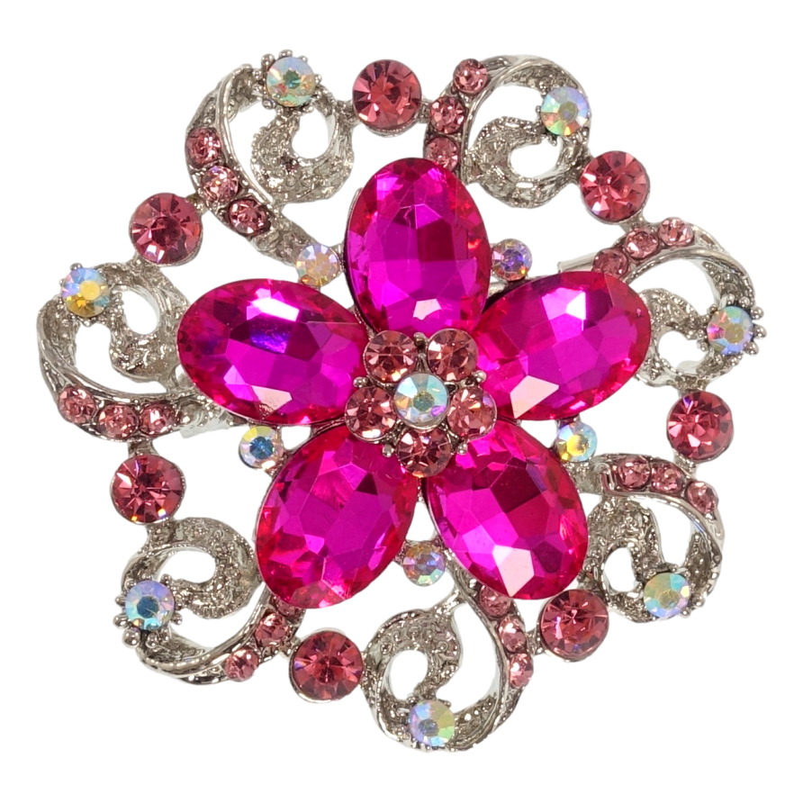 Брошка Квітка з рожевими стразами фото №1