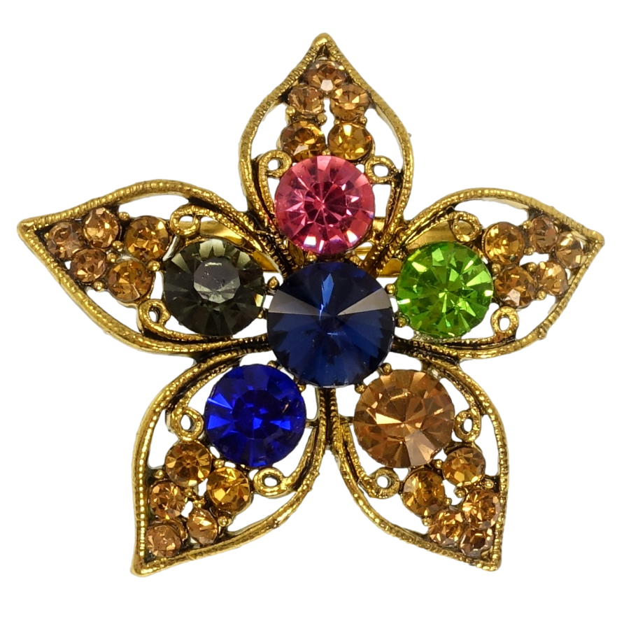 Брошка Квітка з різнокольоровими кристалами фото №1