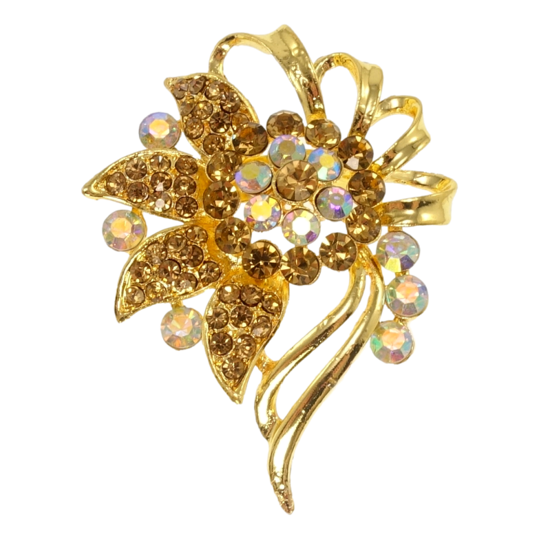 Брошка Квітка з коричневими стразами фото №1