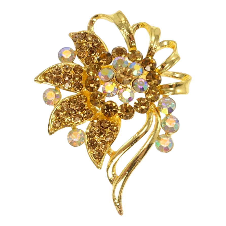 Брошь Цветок с коричневыми  стразами фото №1