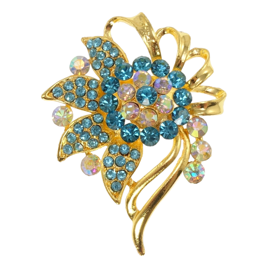 Брошка Квітка з блакитними стразами фото №1 Брошка Квітка з блакитними стразами фото №1