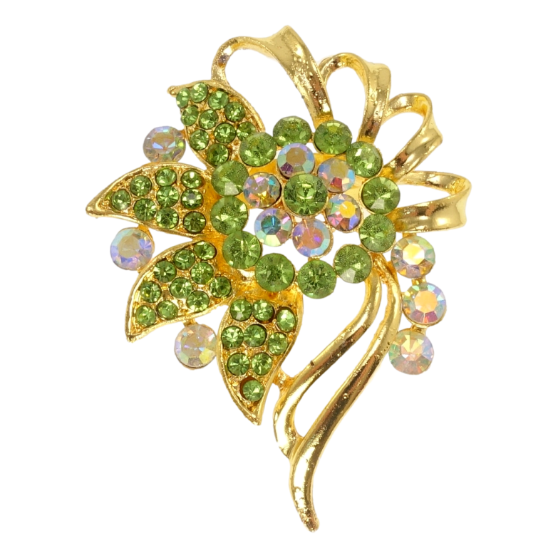 Брошь Цветок с зелёными стразами фото №1