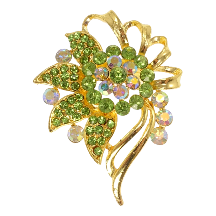 Брошь Цветок с зелёными стразами фото №1