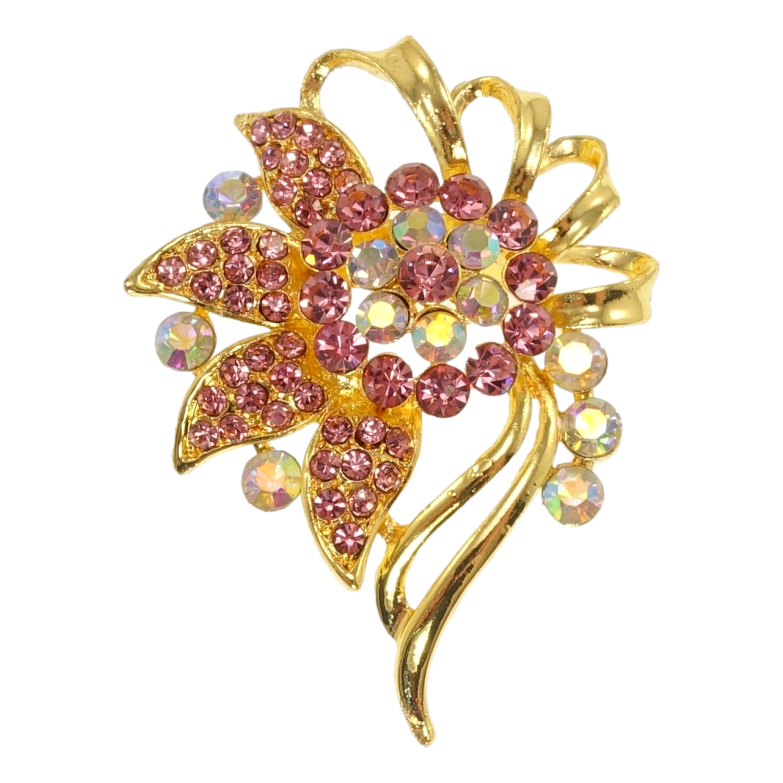 Брошка Квітка з рожевими стразами фото №1