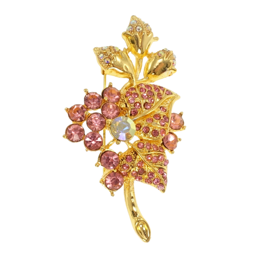 Брошка Квітка з рожевими стразами фото №1