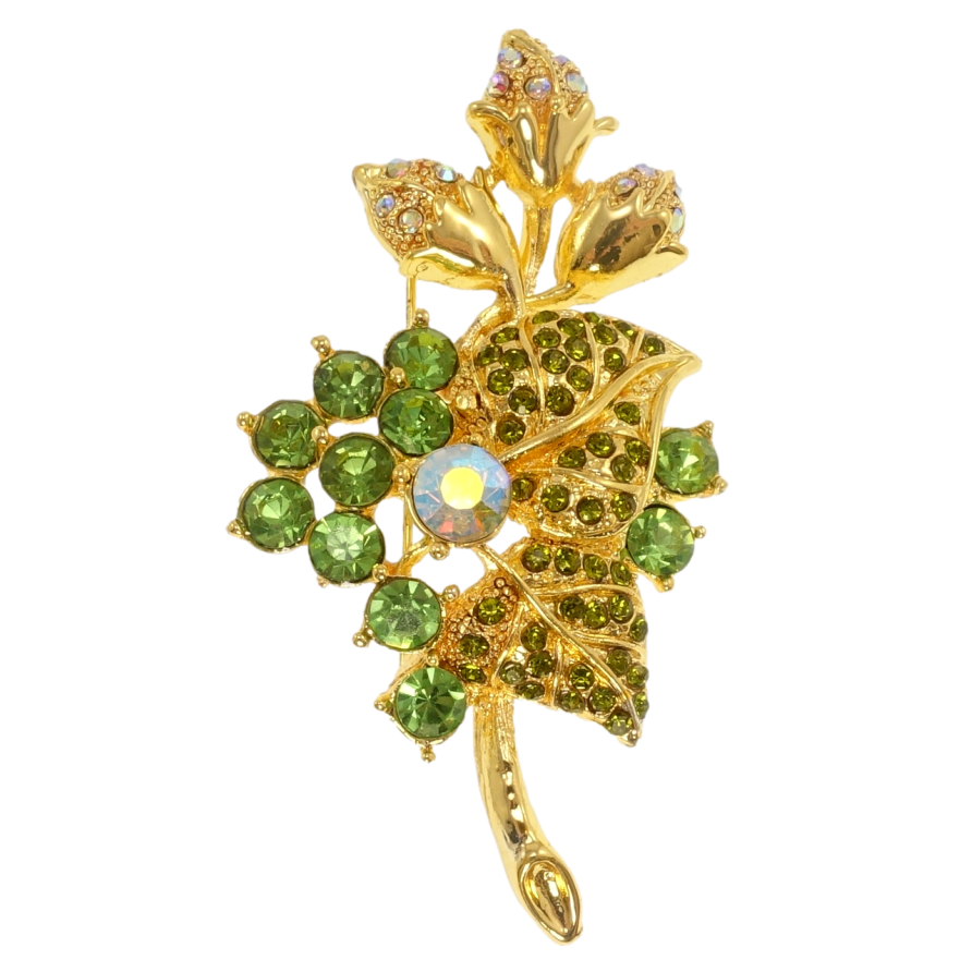 Брошка Квітка із зеленими стразами фото №1