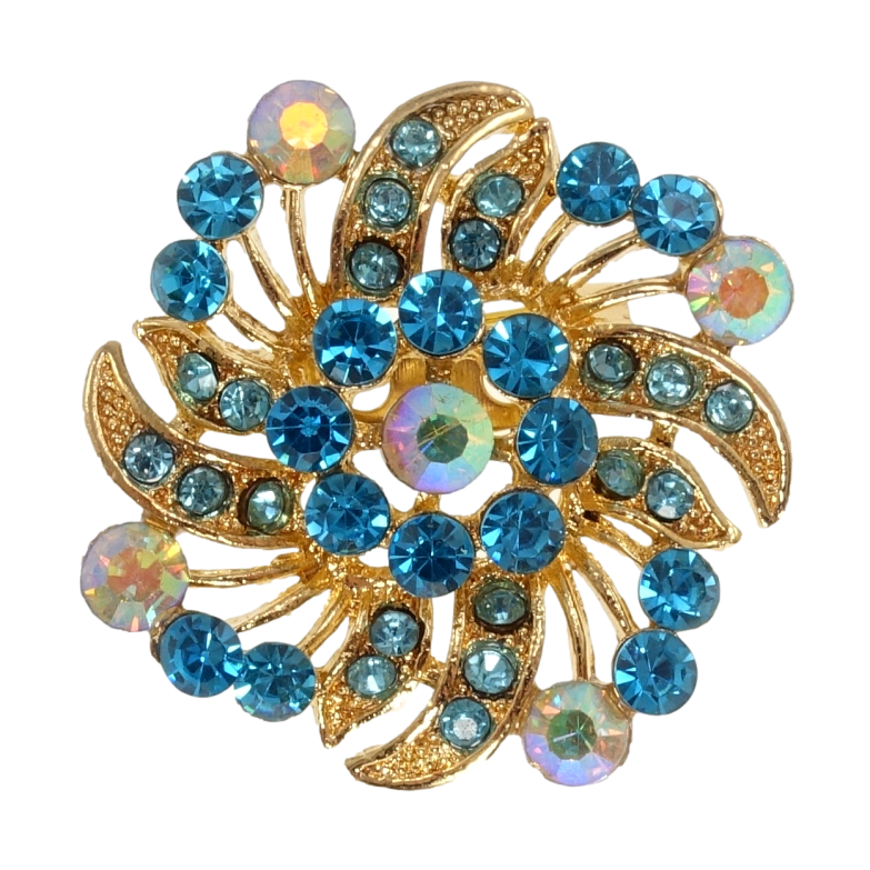 Брошь Цветок с бирюзовыми стразами фото №1
