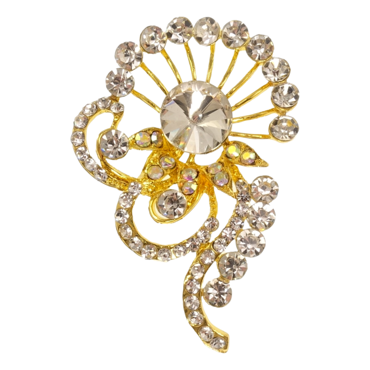 Брошка Квіткова композиція з білими стразами фото №19