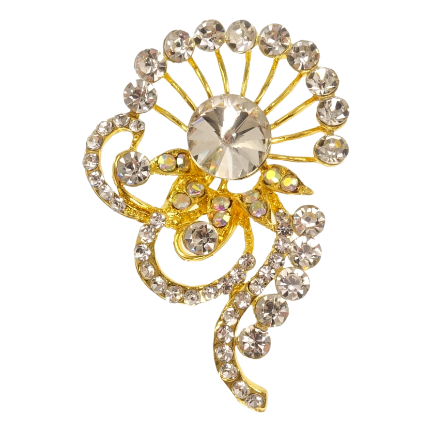 Брошка Квіткова композиція з білими стразами фото №1 Брошка Квіткова композиція з білими стразами фото №1