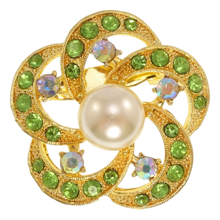 Брошка Квітка з салатовими стразами та перлами фото №18 Брошка Квітка з салатовими стразами та перлами фото №18
