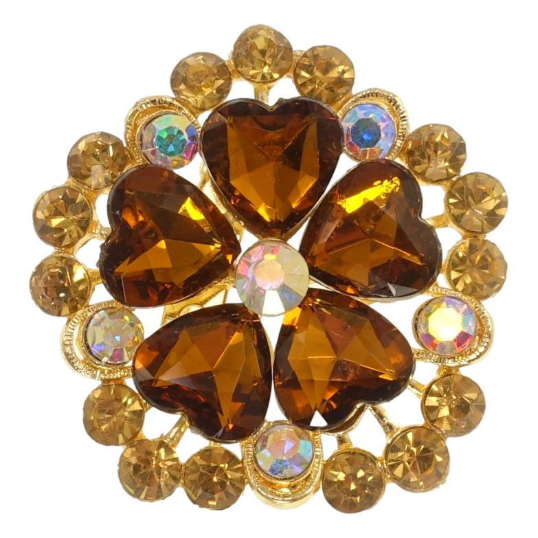 Брошь Цветок с коричневыми кристаллами фото №1