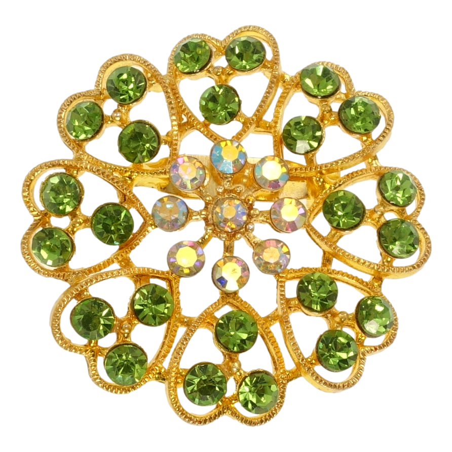 Брошка Квітка з салатовими стразами фото №1 Брошка Квітка з салатовими стразами фото №1