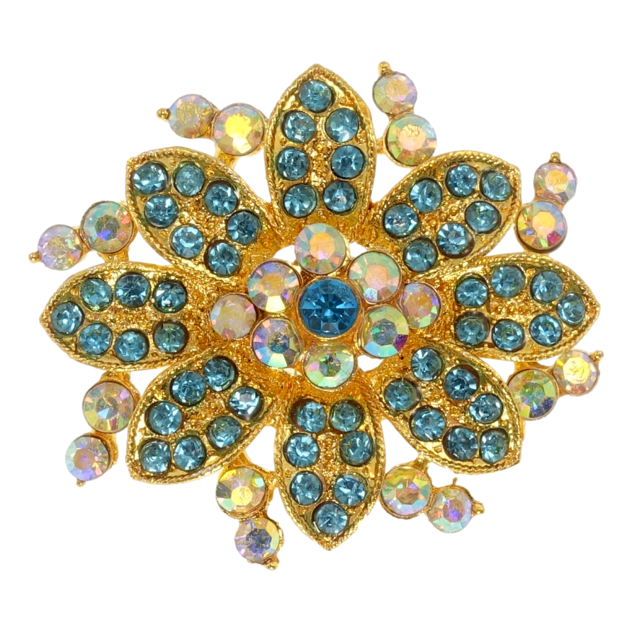 Брошь Цветок с бирюзовыми стразами фото №1 Брошь Цветок с бирюзовыми стразами фото №1